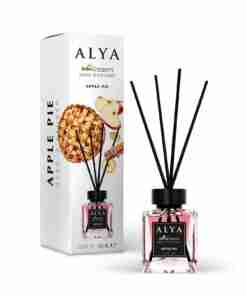 Odorizant de cameră Alya Apple Pie 100 ml, flacon cu bețișoare negre și cutie