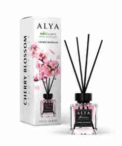 Odorizant de cameră Alya Cherry Blossom 100 ml, flacon cu bețișoare negre și cutie