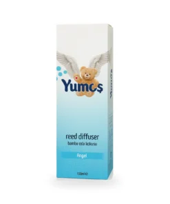 Cutie odorizant de cameră Yumoş Angel 120 ml, ambalaj alb-albastru cu ursuleț, aripi de înger, logo Yumoş și denumirea Angel.
