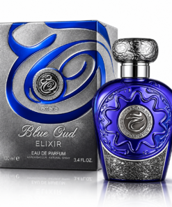 Lattafa Blue Oud Elixir 100 ml apă de parfum – flacon albastru și cutie