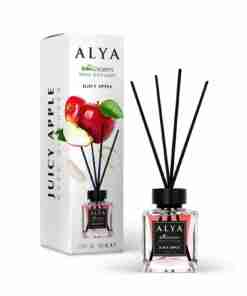 Odorizant de cameră Alya Juicy Apple 100 ml, flacon cu bețișoare negre și cutie
