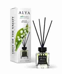 Odorizant de cameră Alya Lilly of the Valley 100 ml, flacon cu bețișoare negre și cutie