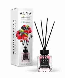 Odorizant de cameră Alya Mixed Berries 100 ml, flacon cu bețișoare negre și cutie