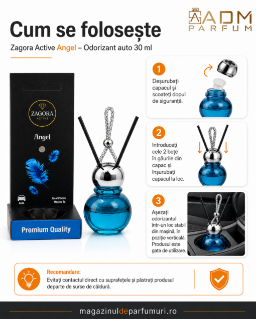 Cum se folosește odorizantul auto Zagora Active Angel 30 ml