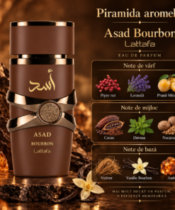 Piramida olfactivă Lattafa Asad Bourbon 100 ml, cu notele de vârf, inimă și bază ilustrate
