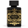 Lattafa Badee Al Oud Oud for Glory 100 ml, flacon negru cu ornamente aurii pe fundal alb