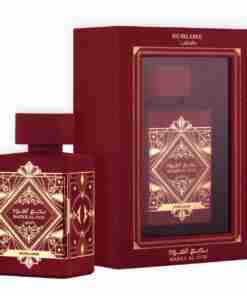 Lattafa Badee Al Oud Sublime 100 ml, flacon și cutie pe fundal alb