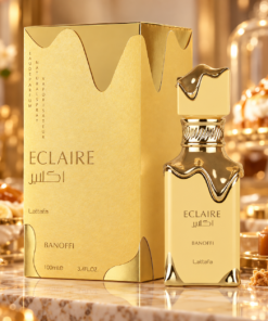 Lattafa Eclaire Banoffi 100 ml parfum gurmand în decor auriu