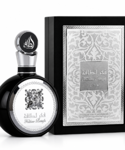 Lattafa Fakhar Men 100 ml, flacon și cutie pe fundal alb
