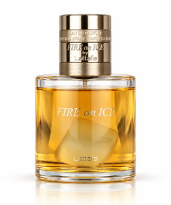 Lattafa Fire On Ice 110 ml, apă de parfum unisex, flacon cu lichid auriu și capac auriu