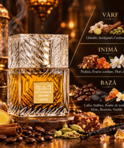 Lattafa Khamrah Qahwa 100 ml piramidă olfactivă cu cafea, scorțișoară, cardamom și vanilie