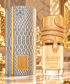 Lattafa Musamam White Intense 100 ml parfum unisex în decor premium alb și auriu