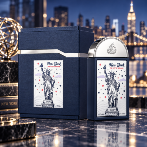 Lattafa New York The City of Dreams 100 ml parfum unisex în decor New York