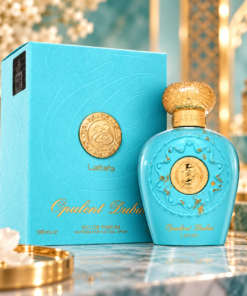 Lattafa Opulent Dubai 100 ml parfum unisex în decor premium turcoaz și auriu