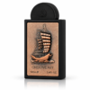 Lattafa Pride Creative Art 100 ml, flacon negru cu o corabie în relief în nuanță de cupru, pe fundal alb
