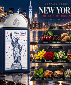 Lattafa Pride New York The City of Dreams 100 ml piramidă olfactivă cu cireșe, piper negru, trandafir și coniac