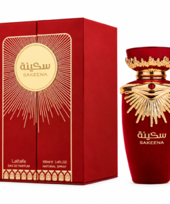 Lattafa Sakeena 100 ml apă de parfum damă – flacon roșu și cutie