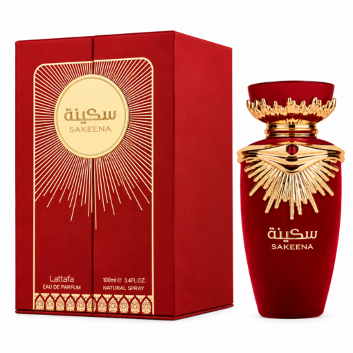 Lattafa Sakeena 100 ml apă de parfum damă – flacon roșu și cutie