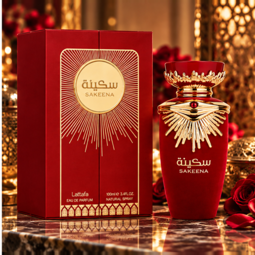 Lattafa Sakeena 100 ml parfum de damă în decor premium roșu și auriu