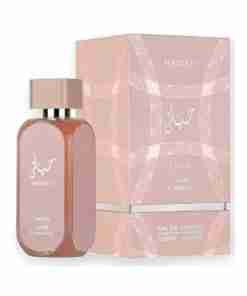 Lattafa Hayaati Florence 100 ml, flacon și cutie pe fundal alb