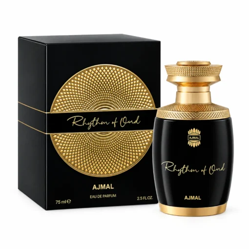 Ajmal Rhythm of Oud 75 ml, flacon și cutie