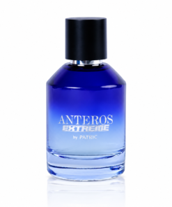 Parfum unisex Anteros Extreme by PATRIC 100 ml, flacon albastru intens cu degrade bleu, capac cilindric negru și inscripții argintii, pe fundal alb.