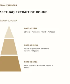Piramida olfactivă Meethaq Extrait de Rouge Ard Al Zaafaran: note de vârf, inimă și bază