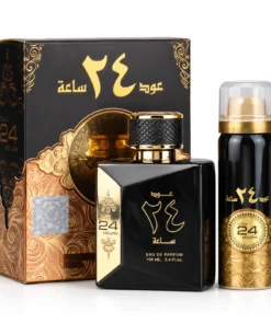 Set Oud 24 Hours Ard Al Zaafaran: flacon apă de parfum 100 ml, deodorant 50 ml și cutie