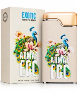 Armaf Ego Exotic 100 ml – cutie și flacon pe fundal alb