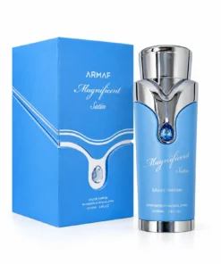 Armaf Magnificent Satin Pour Homme 100 ml – cutie și flacon pe fundal alb
