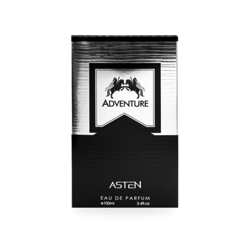 Cutia originală a parfumului Adventure Asten 100 ml, pe fundal alb