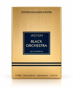 Cutia originală a parfumului Black Orchestra Asten 100 ml, pe fundal alb