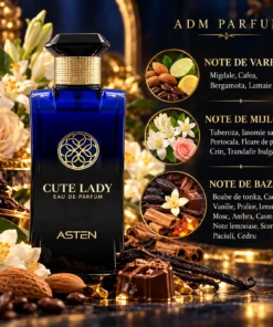 Piramida olfactivă Cute Lady Asten 100 ml: Bergamotă, Cafea, Crin, Floare de portocal, Ambră, Boabe de tonka