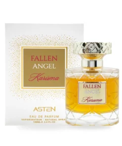 Flaconul și cutia originală Fallen Angel Asten, apă de parfum 100 ml, pe fundal alb