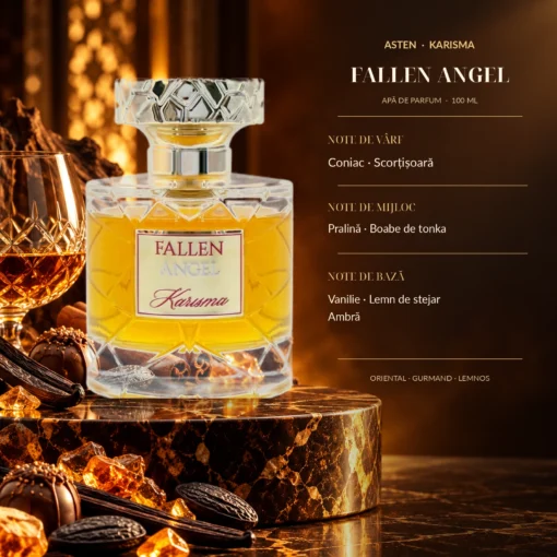 Piramida olfactivă Fallen Angel Asten 100 ml: Coniac, Scorțișoară, Acorduri gurmande, Boabe de tonka, Ambră, Lemn de stejar