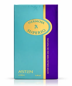 Cutia originală Hermosa Superio Asten 100 ml, ambalaj parfum pe fundal alb