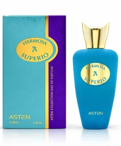 Flacon și cutie originală Hermosa Superio Asten, parfum 100 ml, pe fundal alb