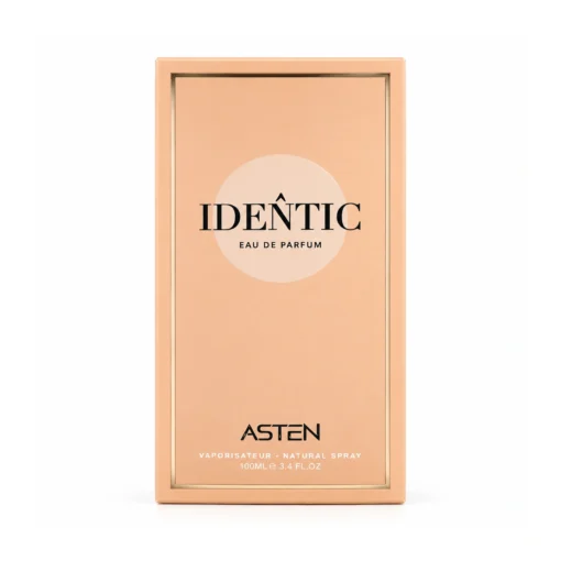 Cutia originală a parfumului Identic Asten 100 ml, pe fundal alb