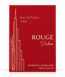 Cutia originală Rouge Dubai Asten 100 ml, ambalaj parfum pe fundal alb