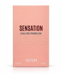 Cutia originală pentru Sensation Asten, parfum 100 ml, pe fundal alb
