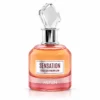 Flaconul parfumului Sensation Asten, apă de parfum pentru femei, 100 ml, pe fundal alb