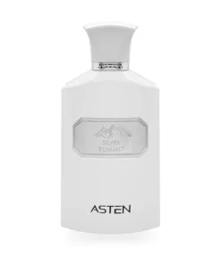 Flaconul parfumului Silver Summit Asten, apă de parfum pentru bărbați, 100 ml, pe fundal alb