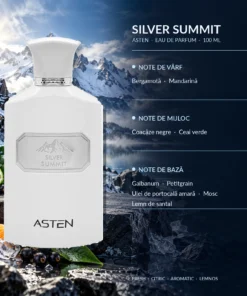 Piramida olfactivă Silver Summit Asten 100 ml: Bergamotă, Mandarină, Ceai verde, Coacăze negre, Galbanum, Lemn de santal