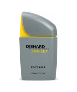 Flacon gri Estiara Die Hard Bullet, apă de toaletă pentru bărbați 100 ml, pe fundal alb