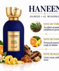 Hamidi Haneen cu note aromatice, condimente proaspete, portocală amară, coajă de lămâie, lemn uscat, ambră și mosc