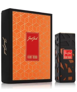 Just Jack Black Tuxedo 100 ml, flacon negru și portocaliu alături de cutia originală