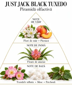 Piramida Black Tuxedo: flori de măr, piersică; floare de ananas; trandafir sălbatic, mosc, patchouli