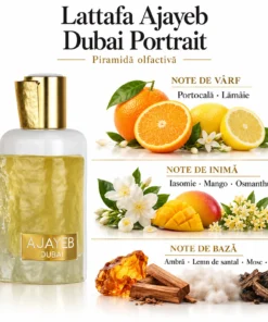 Lattafa Ajayeb Dubai Portrait 100 ml și piramida olfactivă cu citrice, mango, flori și note lemnoase