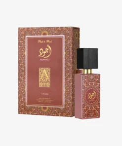 Flacon roz Lattafa Ajwad Pink to Pink 60 ml și cutia originală cu decor auriu