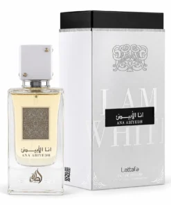 Lattafa Ana Abiyedh White 60 ml, flacon cu capac alb și cutie albă și argintie
